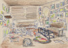 Untitled (Vogel living room drawn from memory), John Salt, Drawing, Akron Art Museum