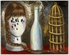 Self-Portrait with Bottle and Cage, Cheryl Laemmle, Painting, RISD Museum, Rhode Island School of Design